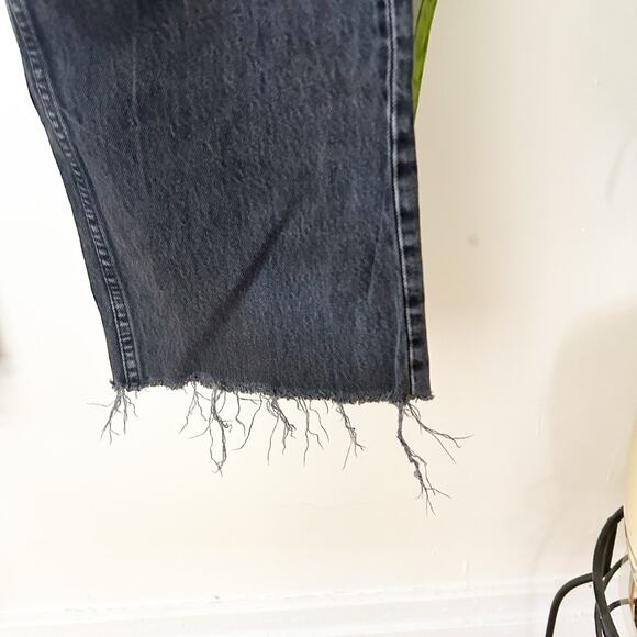 Zara High Waisted Black Wide Leg Jeans Frayed Hem Raw Edge Denim Size 8 - Picture 5 of 7